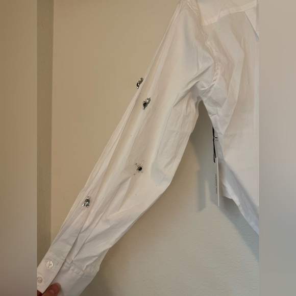 NWT Jason Wu White Button-Up Crop Shirt with Jewel Bead Details - Picture 5 of 11